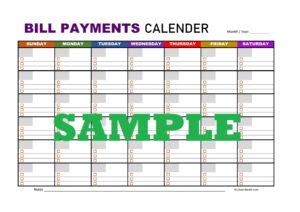 Bill Payment Calendar Sample