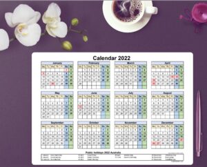 Printable Calendar 2022 with Australia Holidays